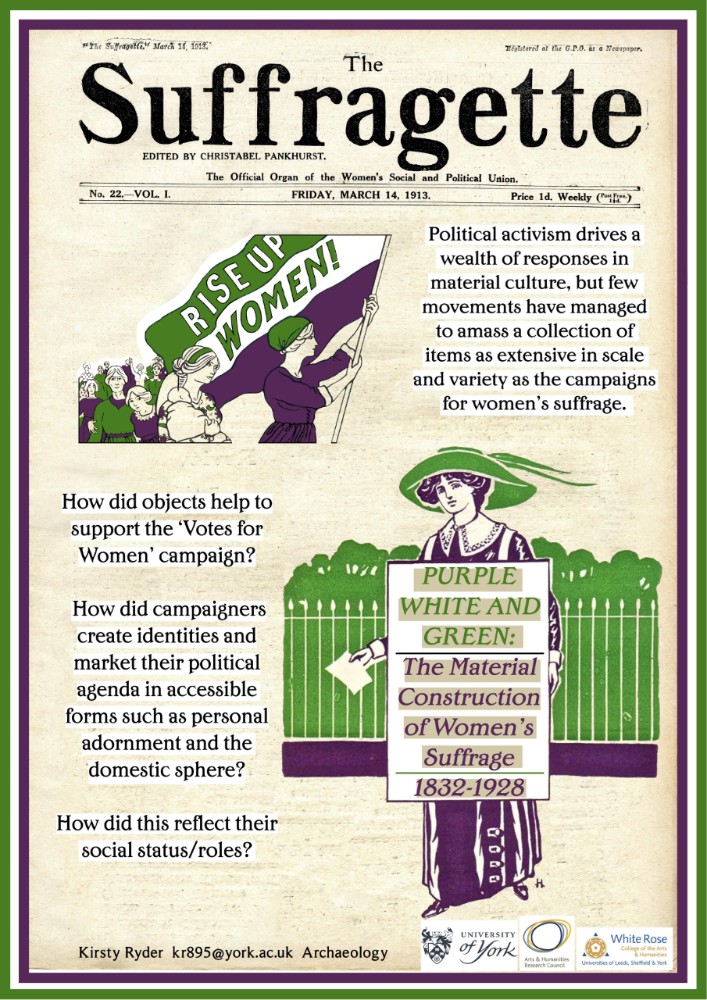 Poster illustrating the importance of objects to suffragettes 